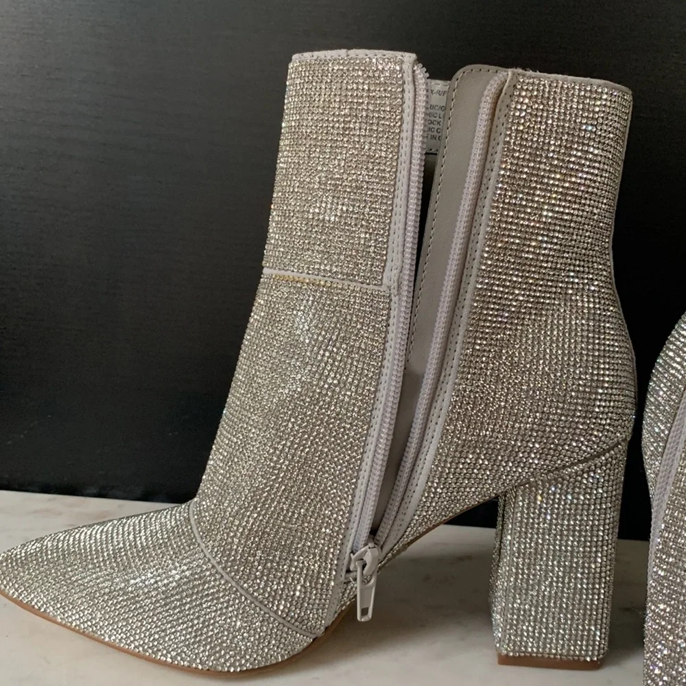 Madden Girl Flex-r Pointed Toe Block Heel Rhinestone Embellished Ankle  …